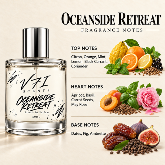 OCEANSIDE RETREAT 50 ml top, heart and base fragrance notes